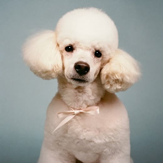A freshly groomed poodle with a neatly fluffed coat